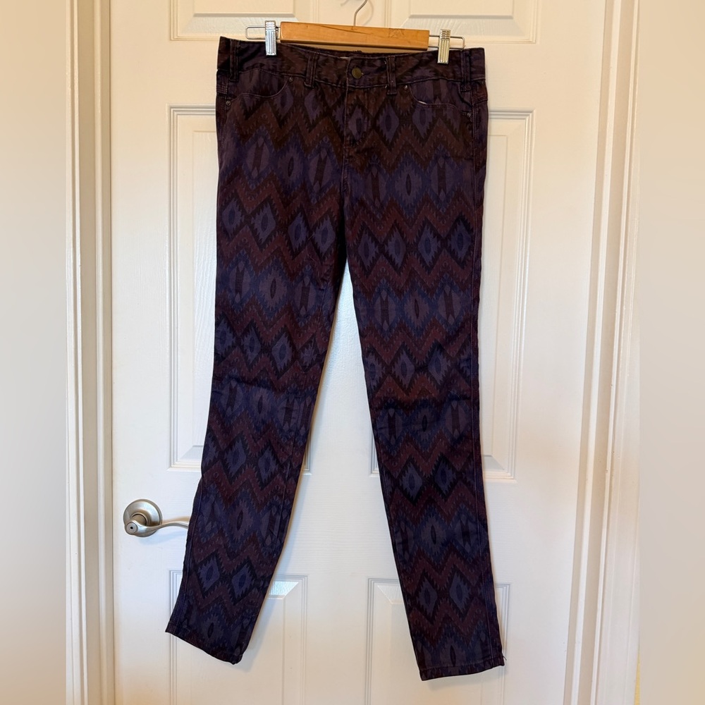 Free People Aztec-Print High-Rise Pants in Purple and Burgundy size 29